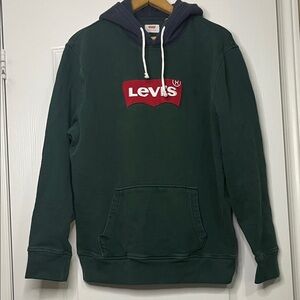 Vintage Levi's Dark Green with Navy Hoodie with Red Logo